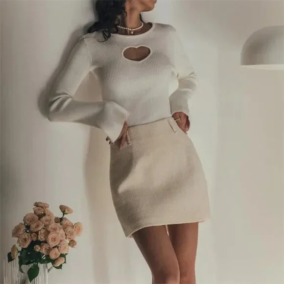 Heart Knit Hollow-Out Sweater with Flare Sleeves - Picture 3 of 6